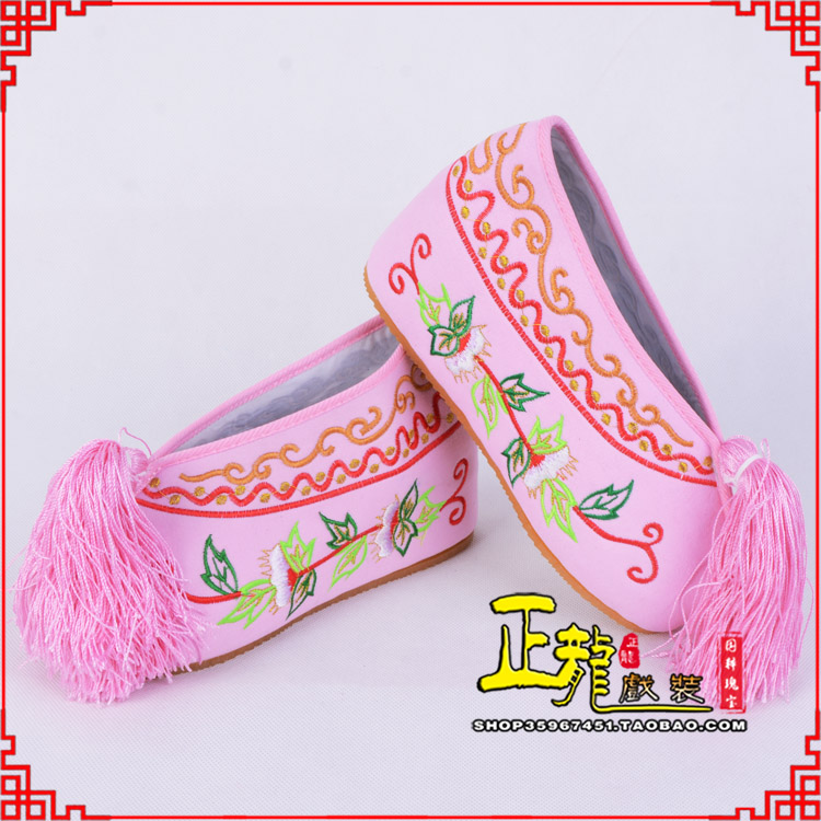 景花旦鞋女绣花彩鞋 舒适款草花内高彩鞋